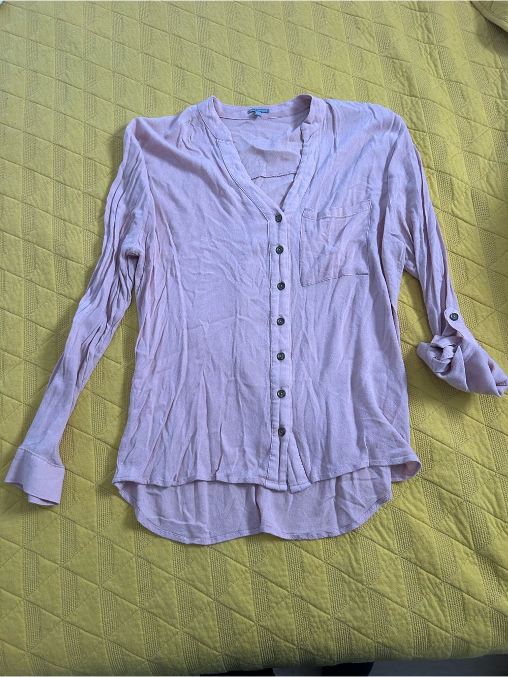 Charlotte Russe Blush Pink Roll Sleeve Button Blouse Size Large